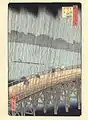 Utagawa Hiroshige:Regenschauer über der großen Brücke in Atake, 1856