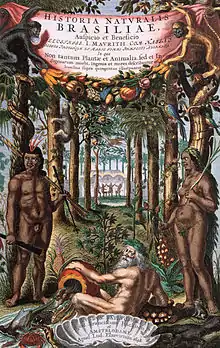 Koloriertes Deckblatt der Historia Naturalis Brasiliae des Guilherme Piso, 1648