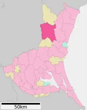 Lage Hitachi-Ōmiyas in der Präfektur