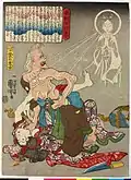 Beispiel für die Darstellung einer dämonisierten alten Frau. Holzschnitt von Utagawa Kuniyoshi, 1842-1843.