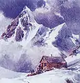 Die Hochjochhütte mit der Thurwieserspitze und dem Großen Eiskogel (rechts), von Edward Theodore Compton