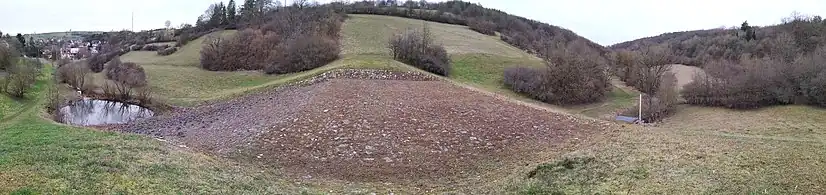 Das Naturschutzgebiet entlang des Wollenbachs.Vorne der Hochwasserrückhaltedamm für Hausen (links im Bild)