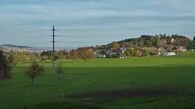 Blick von Westen auf Holzmannshaus, im Hintergrund Stadt Wil