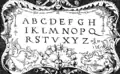 14×9 cm großes Blatt einer deutschen Buchstabentafel (Entwurf von Daniel Hopfer aus dem 16. Jahrhundert).