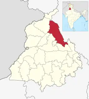 Positionskarte des Distrikts Hoshiarpur