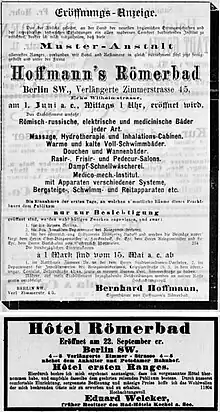 Zeitungswerbung für das Hotel Römerbad 1888