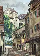 Ortsansicht Meersburg (Gouache)