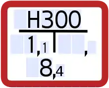 Hinweisschild zu einem Unterflur-Hydranten DN 300 (Nennweite 300 mm) 1,1 Meter links und 8,4 Meter vor dem Schild