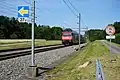 ETCS-Halttafel auf einer Bahn­stre­cke in der Schweiz