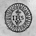 IHS mit Strahlenkranz, Kreuz, Herz und drei Kreuznägeln (Rom 1650)