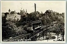 Im Hintergrund gut zu sehen der Aussichtsturm in der heutigen Nägelesstraße in Degerloch