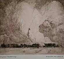 Ingwer Paulsen: Gewitterwolken über Bauernhöfen, Radierung 22,5 cm × 27 cm, 1910