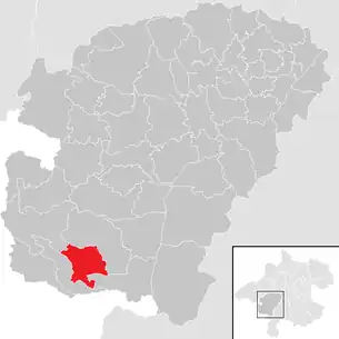 Lage der Gemeinde Innerschwand am Mondsee im Bezirk  Vöcklabruck (anklickbare Karte)
