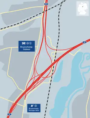 Übersichtskarte Autobahndreieck Braunschweig-Südwest
