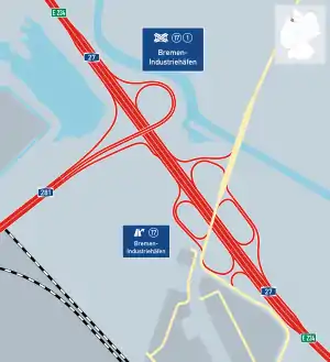Übersichtskarte Autobahndreieck Bremen-Industriehäfen