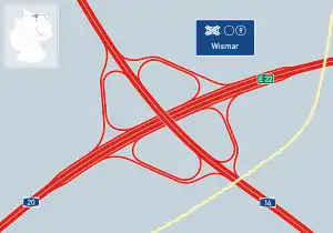 Übersichtskarte Autobahnkreuz Wismar