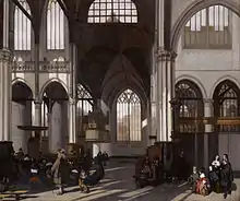 Interior of the Oude kerk in Amsterdam (south nave) von Emanuel de Witte, 1661, Lollepot unten links