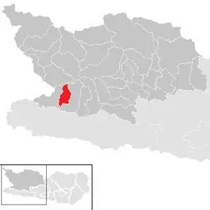Lage der Gemeinde Irschen im Bezirk Spittal an der Drau (anklickbare Karte)