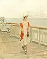 Flaneurin auf dem Pier von Scheveningen, um 1910