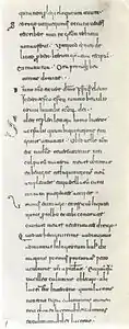 Westgotische Schrift in einem 1047 geschriebenen Codex (Briefwechsel Isidors von Sevilla mit Braulio von Zaragoza). El Escorial, Real Biblioteca del Monasterio, Codex & I 3, fol. 13r