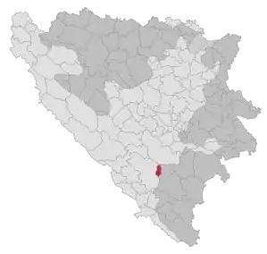 Lage der Gemeinde Istočni Mostar in Bosnien und Herzegowina (anklickbare Karte)