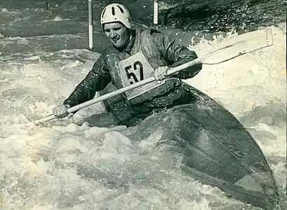 1965 beim internationalen Kanuslalom Wettkampf in Zwickau