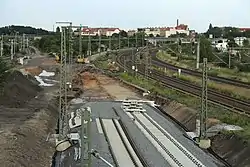 Leipzig-Dresdener Güterbahnhof Richtung Osten vor dem Verschwenken der Stammgleise, 3. August 2014