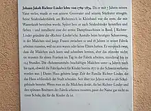 Infotafel am Wohnhaus von Jakob Richter-Linder (1789–1874) Claragraben 38, Basel