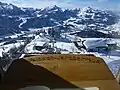 Aussicht am Pult mit dem Gipfelbuch zu den Kitzbüheler Alpen