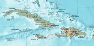 Lage des Jamaica Channel zwischen Jamaica und Hispaniola