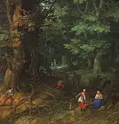 Rast auf der Flucht nach Ägypten (Ausschnitt) von Jan Brueghel dem Älteren (1607)