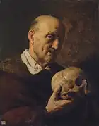 Alter Mann  mit Totenkopf von Jan Lievens