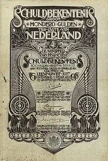4,5 % Staatsanleihe der Niederlande über 100 Gulden, ausgegeben am 1. Februar 1918 in ’s-Gravenhage, gestaltet im holländischen Jugendstil von Jan Toorop