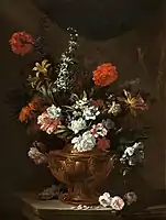 Blumen in einer skulptierten Kupfervase, signiert, Öl auf Leinwand, 149 × 109 cm, Towneley Park (National Trust)