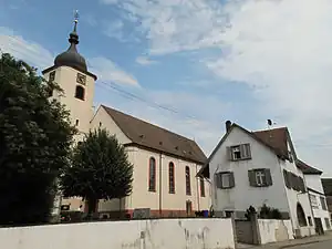 Kirche St. Cosmas und Damian in Jechtingen(1911 mit Altären der Gebrüder Moroder ausgestattet)