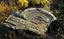Zedaka-Box auf jüdischem Grabstein. Jüdischer Friedhof Otwock, Polen.