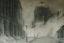 Jinran Kim, After the Rain (Serie), Gendarmenmarkt Berlin. Leinwand, Asche, Farbe. 120 × 180 cm