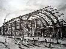 Jinran Kim, Trümmerfrauen (Serie), Berlin Alexanderplatz. Papier, Asche, Tinte, Bleistift. 20 × 30 cm
