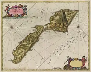 Insel Eyer Eylandt of Vogel klippen (alt-niederländisch) auf Joan Blaeus Karte (1662)