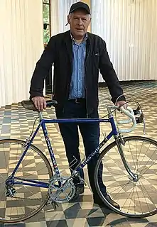 Johan De Muynck mit dem Rennrad,mit dem er 1978 den Giro gewann
