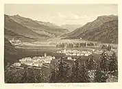 Celerina um 1870, links der heutige Ortsteil Crasta. Radierung von Heinrich Müller