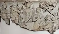 Das Urteil des Paris auf einem römischen Sarkophag,um 100 n. Chr. (Museo Nazionale Romano, Rom)