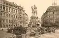 Kaiser-Wilhelm-Ring – Denkmal Kaiser Wilhelm I. (links Stadtpalais Pfeifer Nr. 31, rechts Hotel Kaiser Wilhelm Nr. 43 zwischen Hermann-Becker-Straße und Hansaring), um 1910