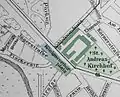 Plan des Platzes 1896 mit Ulanen-Kaserne (grün)