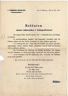 Scan des Tagesbefehls vom 21. September 1939