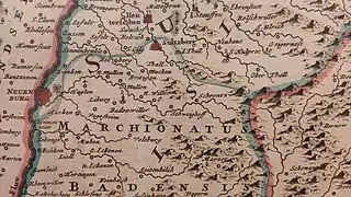 Karten-Ausschnitt von Nicolaes Visscher I,um 1670(Klemmbach rechts vom Rhein)