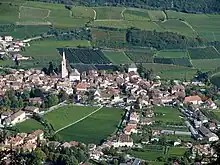 Blick auf Kaltern vom Mendelpass