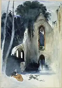 Rastender Pilger in einer gotischen Kirchenruine (Karl Blechen)