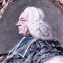 Karl Philipp von Greiffenclau zu Vollrads, Fürstbischof von Würzburg und Herzog in Franken (1749–1754); Deckengemälde-Porträt von Giovanni Battista Tiepolo in der Würzburger Residenz