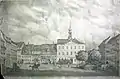 Marktplatz Radeberg 1931. Bleistift-Zeichnung